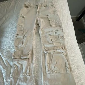 cream colored straight leg forever 21 cargo pants